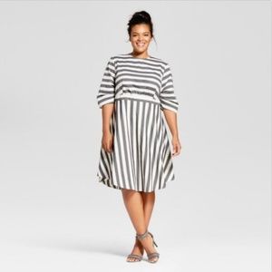 Who What Wear Puff Sleeve Stripe Fit Flare Dress